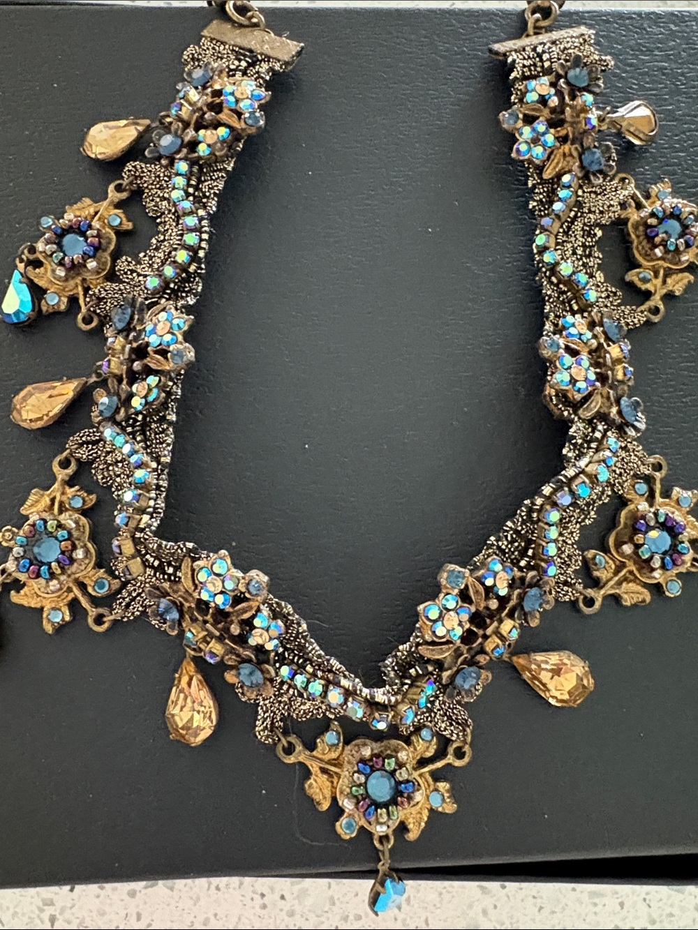 Michal Negrin Ornate Crystal and Fabric Statement Choker Necklace